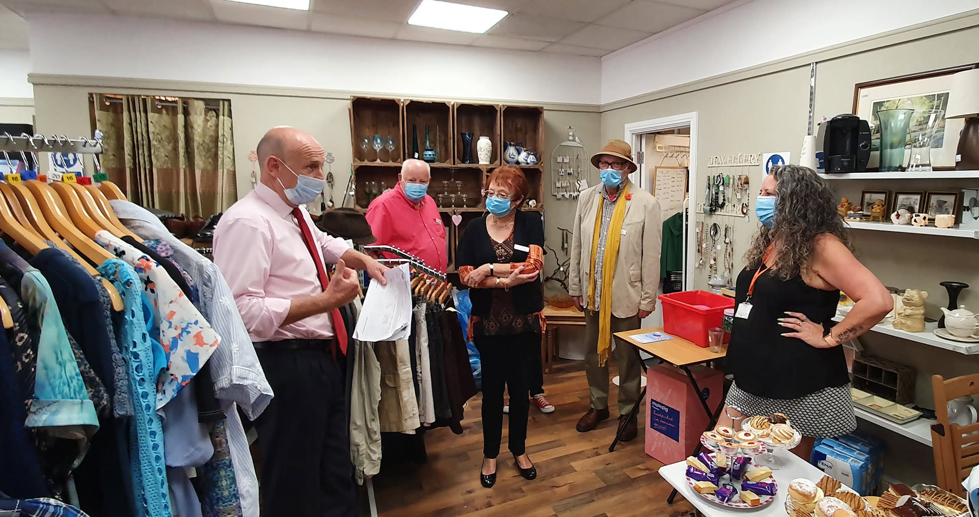 John Healey visiting Rotherham Hospice Wath charity shop in 2021